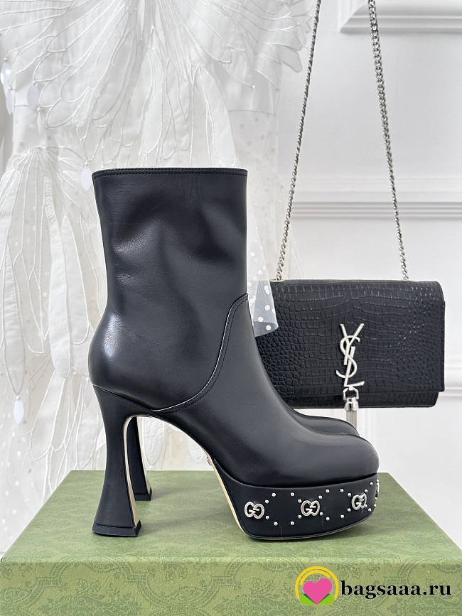 Bagsaaa Gucci GG studded leather ankle boots black - 1