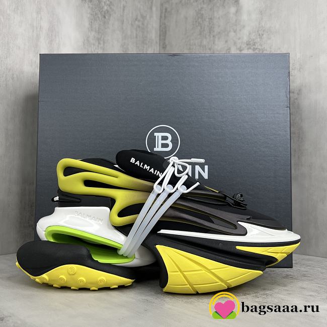 Bagsaaa Balmain Unicorn Low Top trainers in neoprene and leather yellow - 1