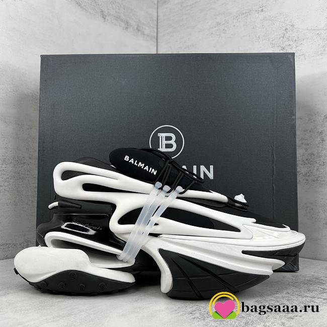 Bagsaaa Balmain Unicorn Low Top trainers in neoprene and leather black and white - 1