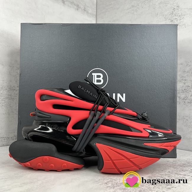 Bagsaaa Balmain Unicorn Low Top trainers in neoprene and leather black and red - 1