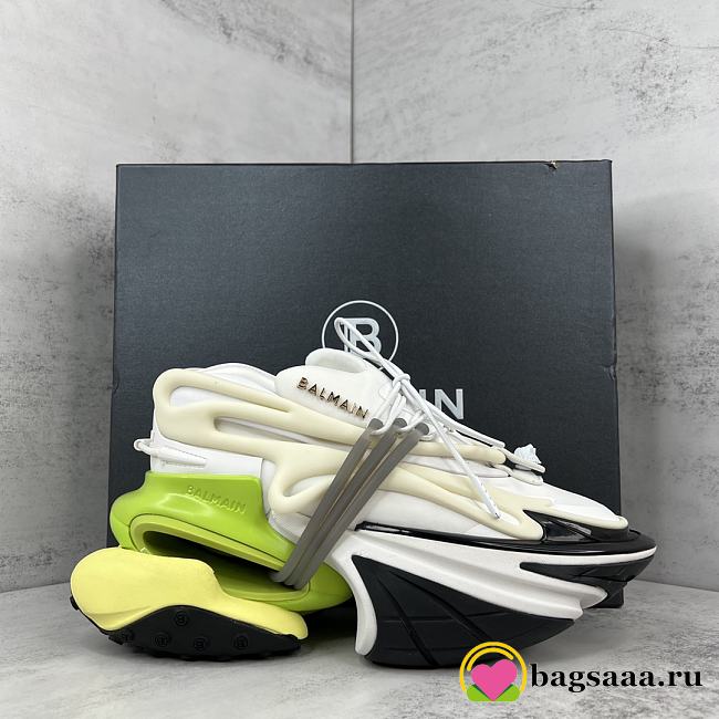 Bagsaaa Balmain Unicorn Low Top trainers in neoprene and leather white and yellow - 1