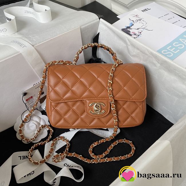 Bagsaaa Chanel Crystal Top Handle Flap Bag Brown 18cm - 1