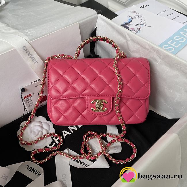	 Bagsaaa Chanel Crystal Top Handle Flap Bag Pink 18cm - 1