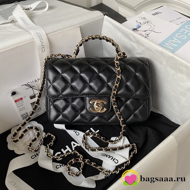 	 Bagsaaa Chanel Crystal Top Handle Flap Bag Black 18cm - 1