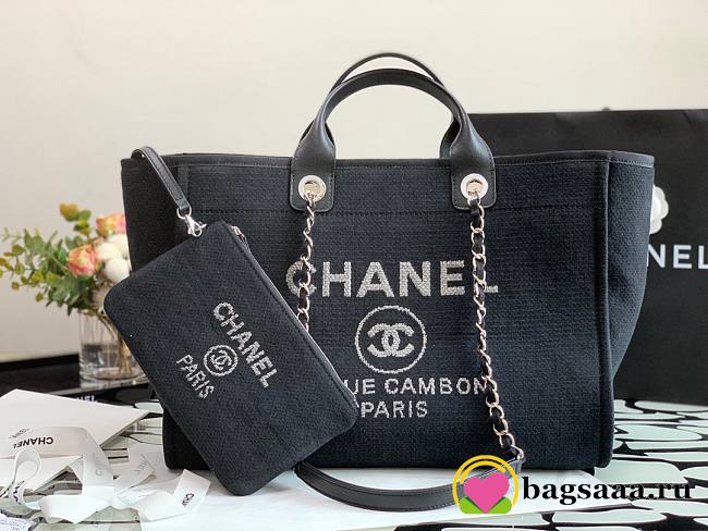 Bagsaaa Chanel Deauville Shopping Tote Black Canvas 44cm - 1