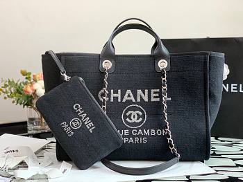 Bagsaaa Chanel Deauville Shopping Tote Black Canvas 44cm