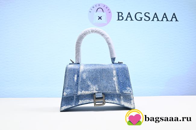 Bagsaaa Hourglass Denim-Print Leather Bag - Light Blue 19x12x7.5cm - 1