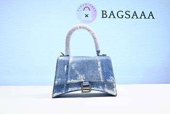 Bagsaaa Hourglass Denim-Print Leather Bag - Light Blue 19x12x7.5cm