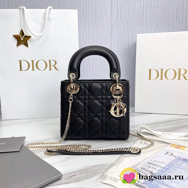Bagsaaa Dior Lady Mini Lady Dior Bag Black Grained Cannage Calfskin - 1