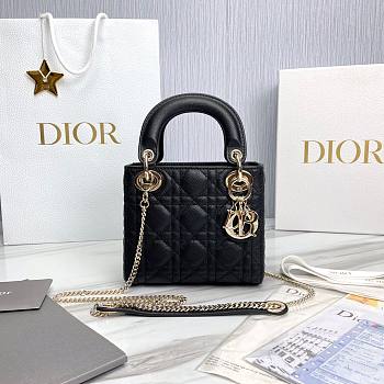 Bagsaaa Dior Lady Mini Lady Dior Bag Black Grained Cannage Calfskin