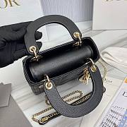 Bagsaaa Dior Lady Mini Lady Dior Bag Black Grained Cannage Calfskin - 5