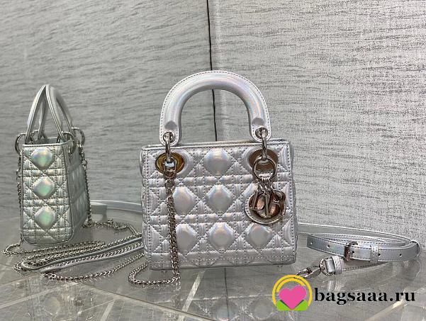 	 Bagsaaa Dior Lady Mini Silver-Tone Iridescent and Metallic Cannage Lambskin - 1