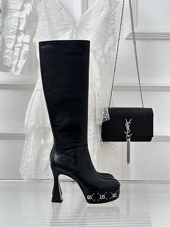 Bagsaaa Gucci GG studded leather ankle long boots black