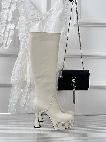 	 Bagsaaa Gucci GG studded leather ankle long boots white