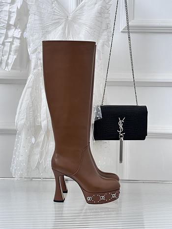 	 Bagsaaa Gucci GG studded leather ankle long boots brown