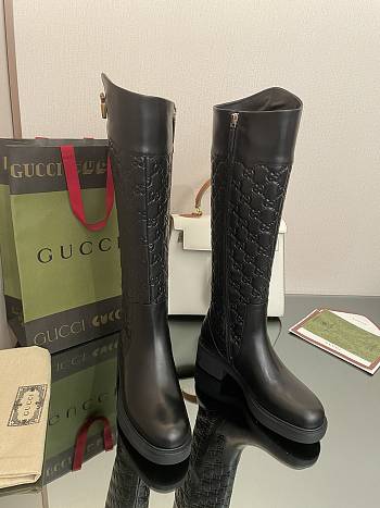 Bagsaaa Gucci GG Ankle Long Black Leather Boots
