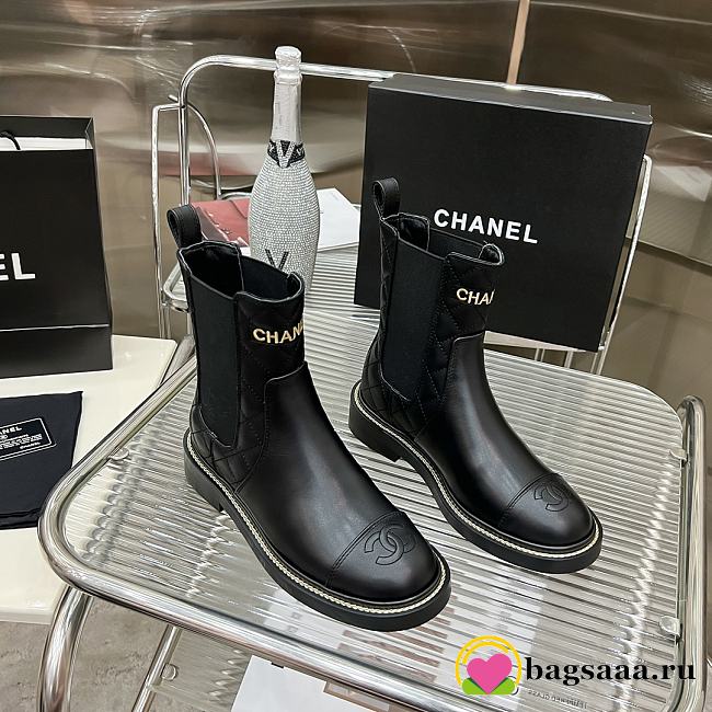 Bagsaaa Chanel Chelsea Black Leather Boots - 1