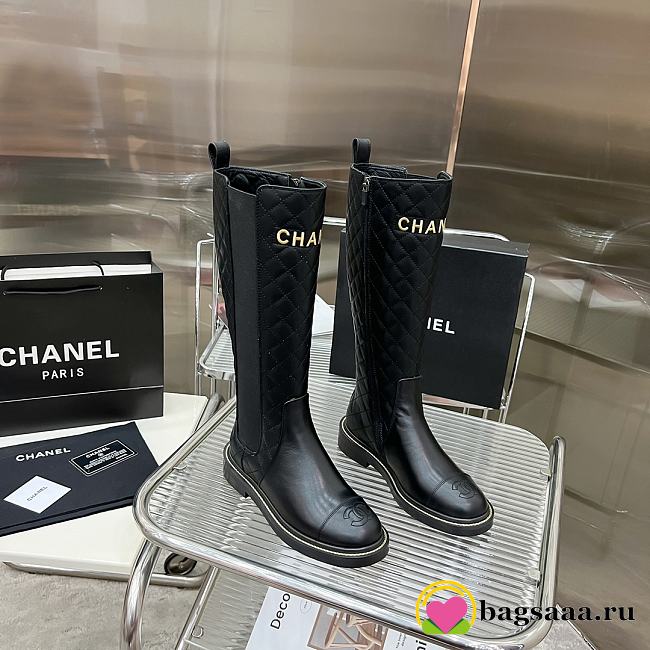 	 Bagsaaa Chanel Chelsea Black Leather Long Boots - 1