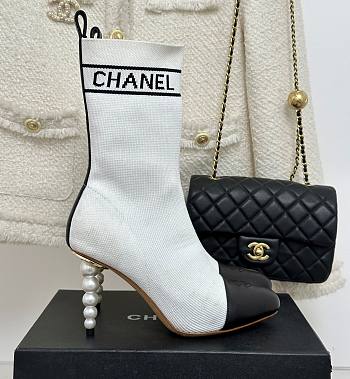 	 Bagsaaa Chanel Beaded Pearl Sock Boots White