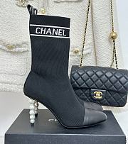 Bagsaaa Chanel Beaded Pearl Sock Boots Black - 1