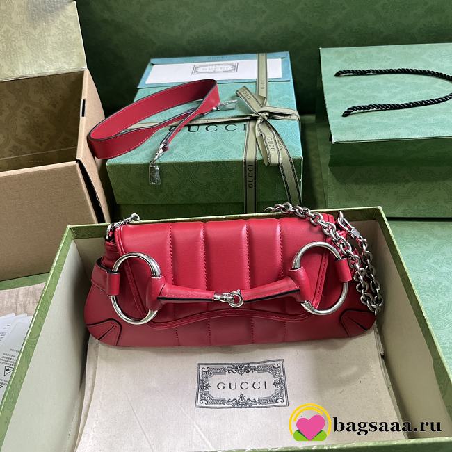 	 Bagsaaa Gucci Horsebit Chain Small Shoulder Bag Red Leather - 1