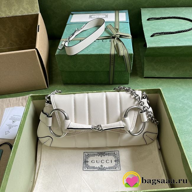 Bagsaaa Gucci Horsebit Chain Small Shoulder Bag White Leather - 1