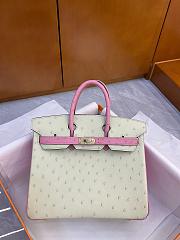 Bagsaaa Hermes Birkin 25 Ostrich Leather Pink and White - 3