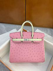 Bagsaaa Hermes Birkin 25 Ostrich Leather Pink and White - 2