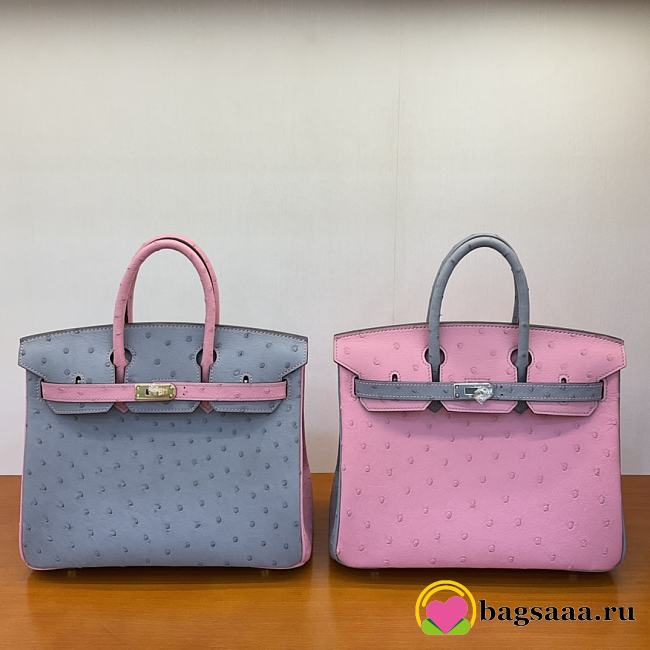 	 Bagsaaa Hermes Birkin 25 Ostrich Leather Grey and Pink - 1
