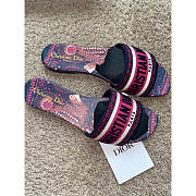 Bagsaaa Dior Dway Fuchsia and Deep Blue Animals Embroidered Cotton Slides - 3