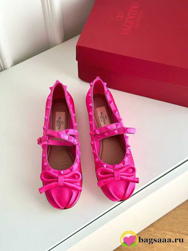Bagsaaa Valentino Garavani Silk Rockstud Ballet Flats Hot Pink - 1