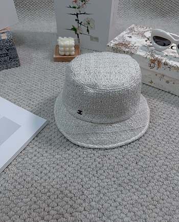 Bagsaaa Chanel Tweed Bucket Hat White Color