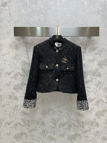 Bagsaaa Chanel Tweed Black Jacket CC Logo