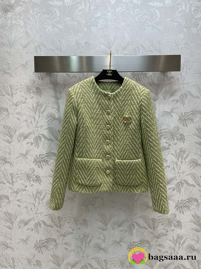 Bagsaaa Chanel Tweed Green Jacket 2 pockets - 1