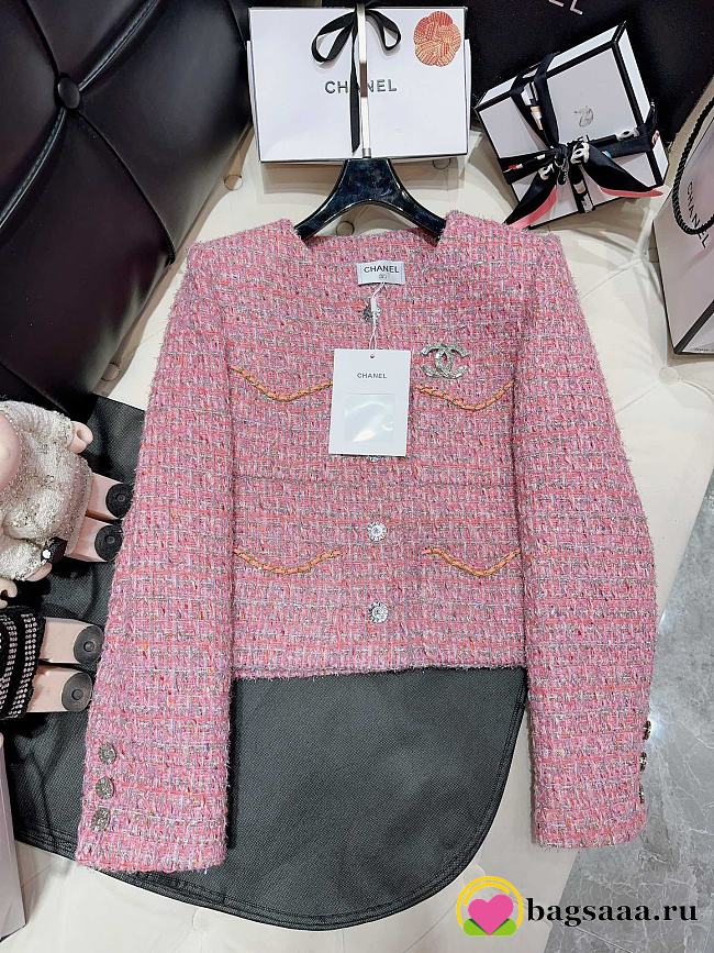 Bagsaaa Chanel Tweed Pink Jacket CC Silver Logo Hardware - 1