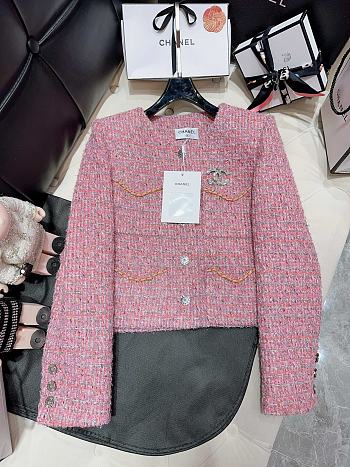 Bagsaaa Chanel Tweed Pink Jacket CC Silver Logo Hardware
