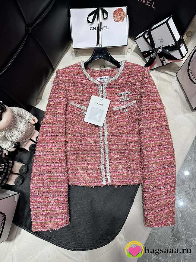 	 Bagsaaa Chanel Tweed Pink Jacket Pearl Line - 1