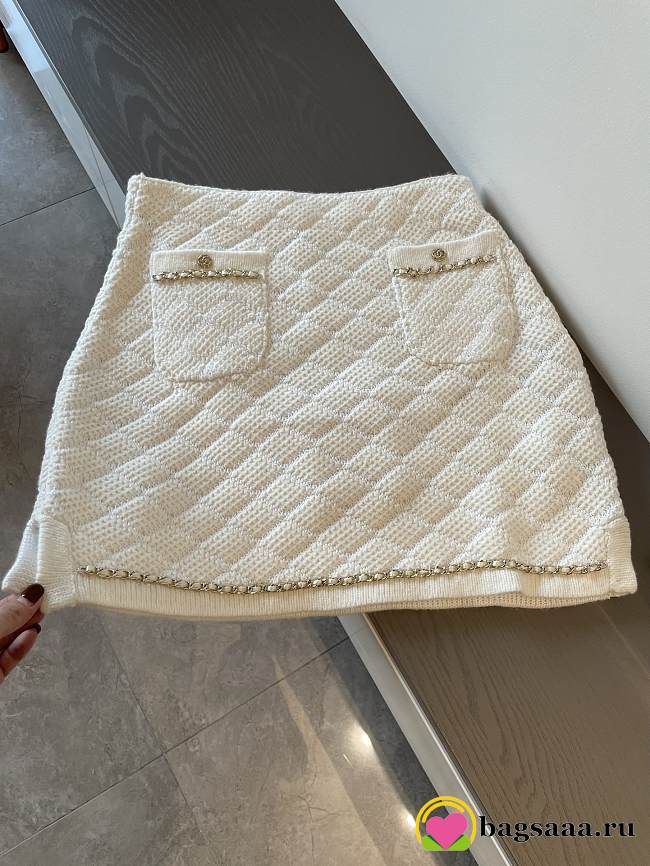 Bagsaaa Chanel Tweed White Gold Hardware Skirt  - 1