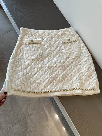 Bagsaaa Chanel Tweed White Gold Hardware Skirt 
