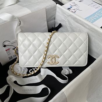 	 Bagsaaa Chanel Chain Long White Bag - 13×17.5×4cm