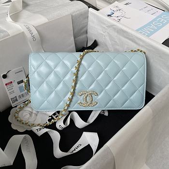 	 Bagsaaa Chanel Chain Long Blue Bag - 13×17.5×4cm