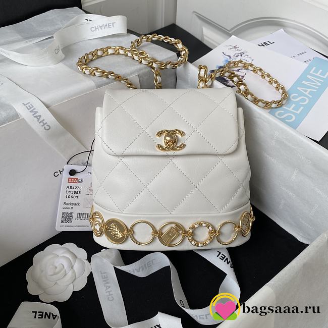 	 Bagsaaa Chanel small Backpack Calfskin & Gold-Tone Metal White - 1