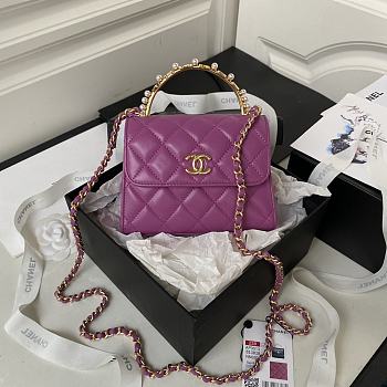 Bagsaaa Chanel Clutch With Chain Lambskin, Imitation Pearls Purple
