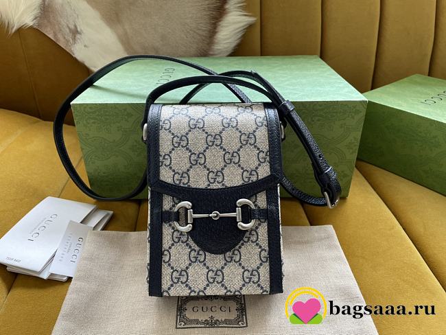 	 Bagsaaa Gucci 1955 Horsebit Mini Bag GG Blue and Beige 11.5/17/4cm - 1