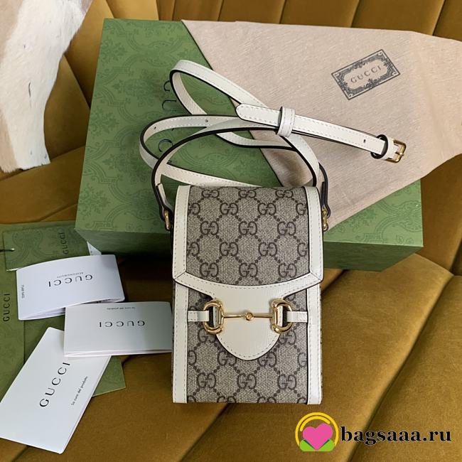 Bagsaaa Gucci 1955 Horsebit Mini Bag GG White and Beige 11.5/17/4cm - 1