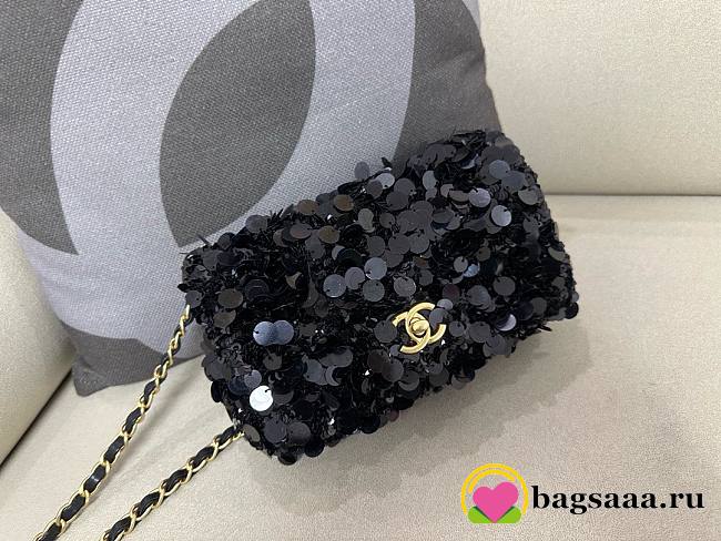 Bagsaaa Chanel Black Sequin Flap Bag - 20cm - 1