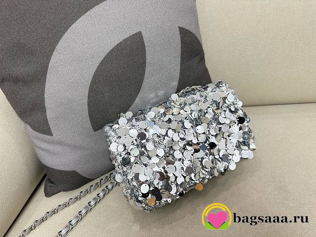 	 Bagsaaa Chanel Silver Sequin Flap Bag - 20cm - 1