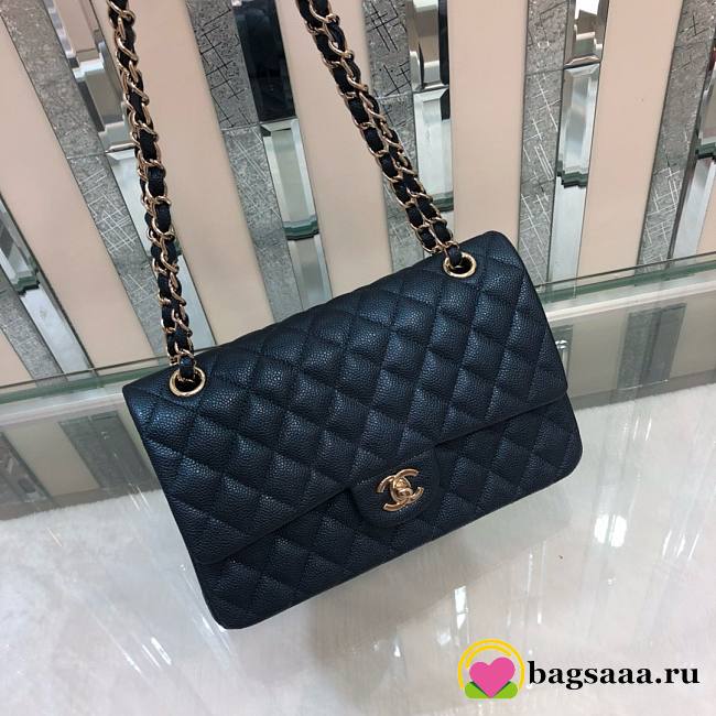 Bagsaaa Chanel Classic Flap Bag Caviar Leather Dark Navy 25cm - 1