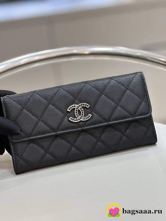 	 Bagsaa Chanel Flap Wallet Black CC Logo Caviar Leather - 19x3x10cm - 1