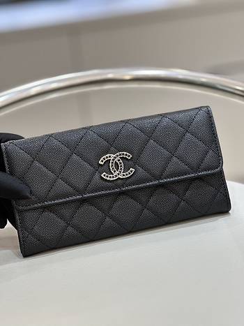 	 Bagsaa Chanel Flap Wallet Black CC Logo Caviar Leather - 19x3x10cm